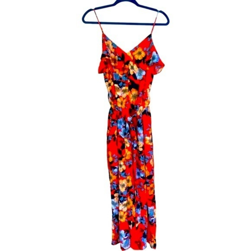 NAKED ZEBRA Red Floral Ruffle Tie-Waist Jumpsuit - NWT